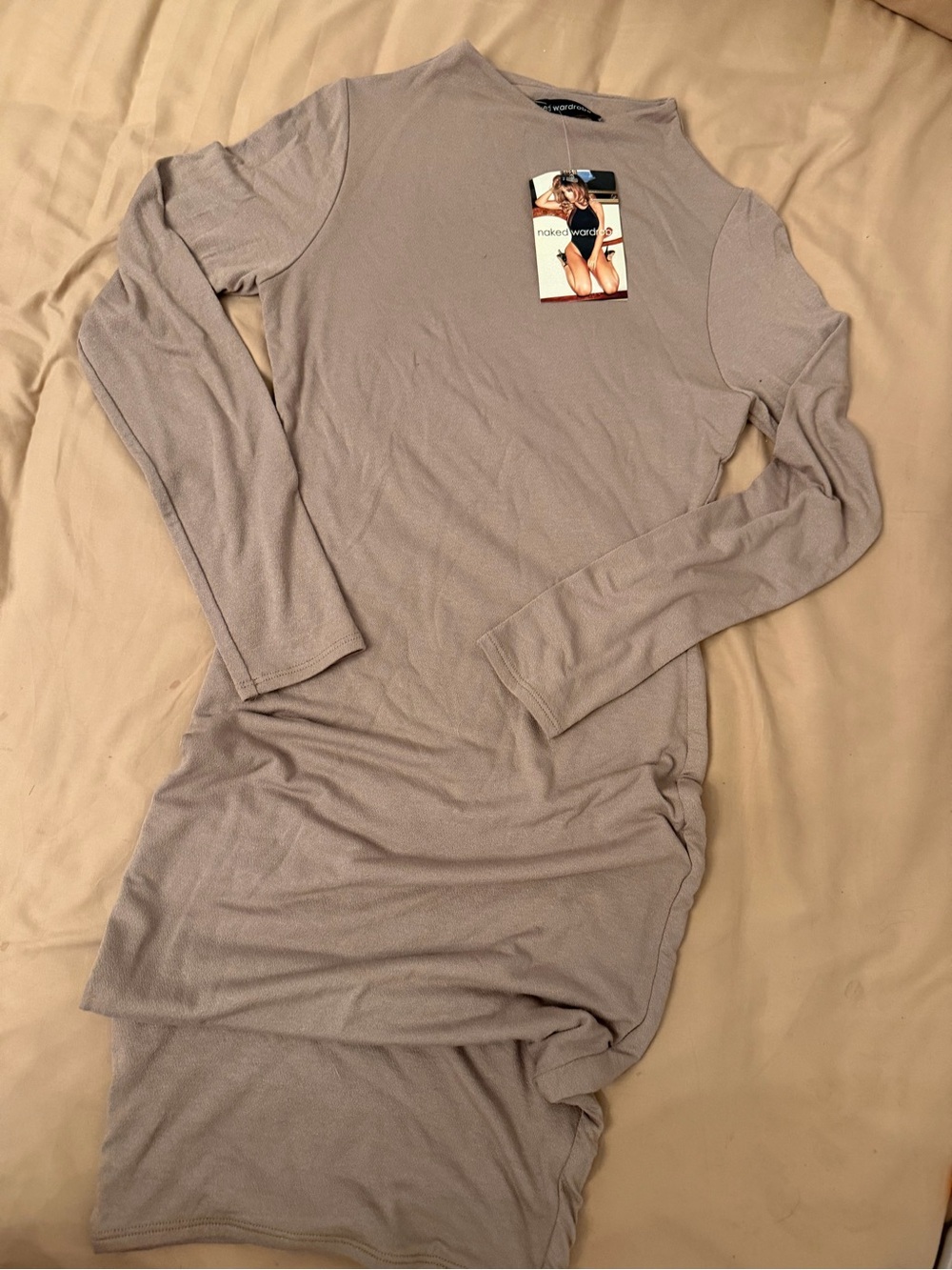 Long Sleeve Bodycon Dress in Light Taupe